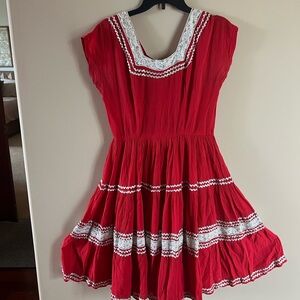 Vintage western style Dress with White Lace Trim
